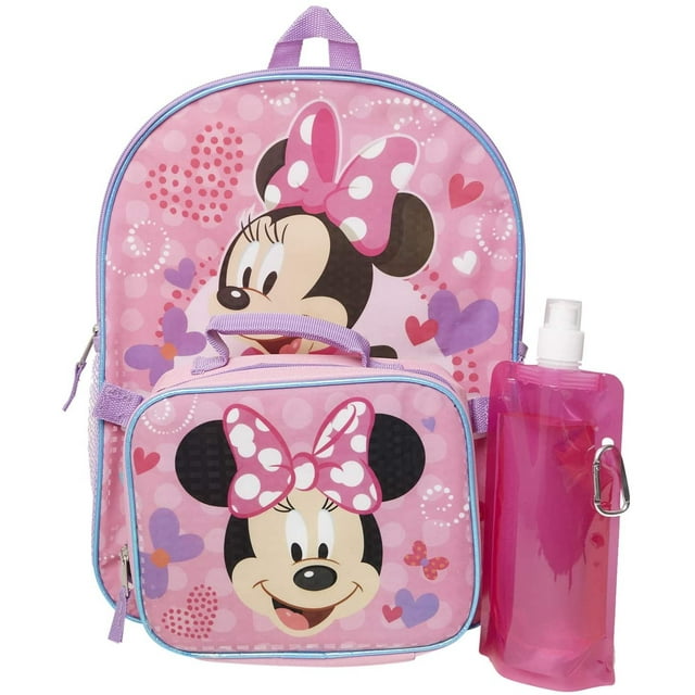 Minnie Mouse Backpack Combo Set - Minnie Mouse Girls 4 Piece Backpack Set - Backpack, Lunch Box, Water Bottle And Carabina Minnie Mouse 4Pc