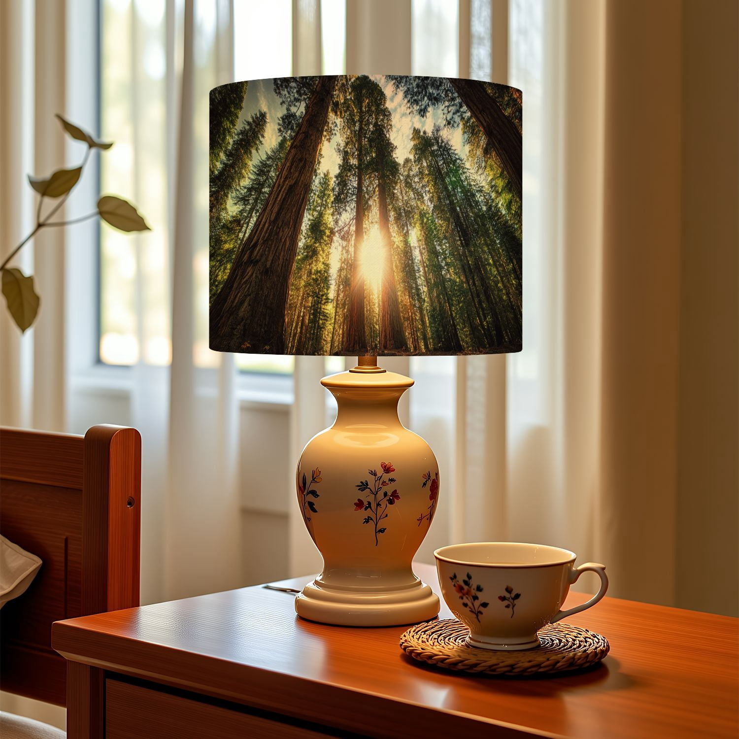 Linen Drum Lampshades Tall Forest Sequoias 13"x13"x10" Light Shade for Table Lamps Floor Lamp Shades Lampshade Replacement Assembly Required