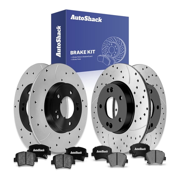 AutoShack Front & Rear Brake Rotors & Ceramic Pads for Hyundai, Veloster 2016-2017 Elantra GT 2017, FWD L4 1.6L 2.0L - E-Coated Drilled & Slotted - ShadowGuard