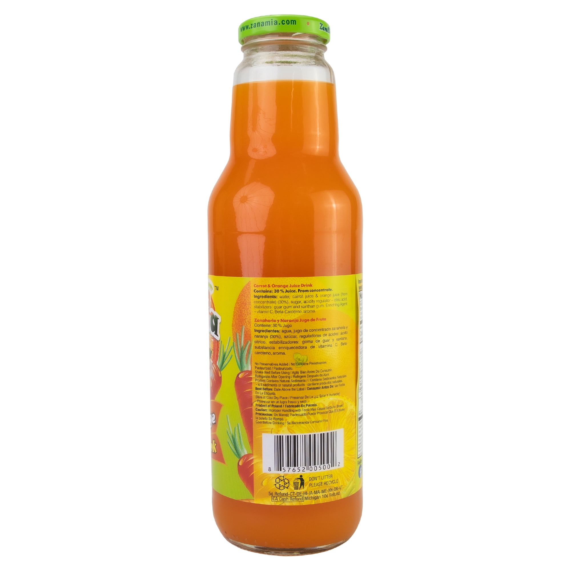 ZanaMia Carrot Orange Juice Drink, 25.4 fl oz Single Glass Bottle
