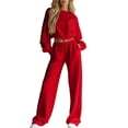 thumbnail image 3 of Two Piece Sets for Women Crew Neck Long Sleeve Cropped Top Wide Leg Pants Lounge Set Cozy Sweatsuits Fashion 2026, 3 of 7