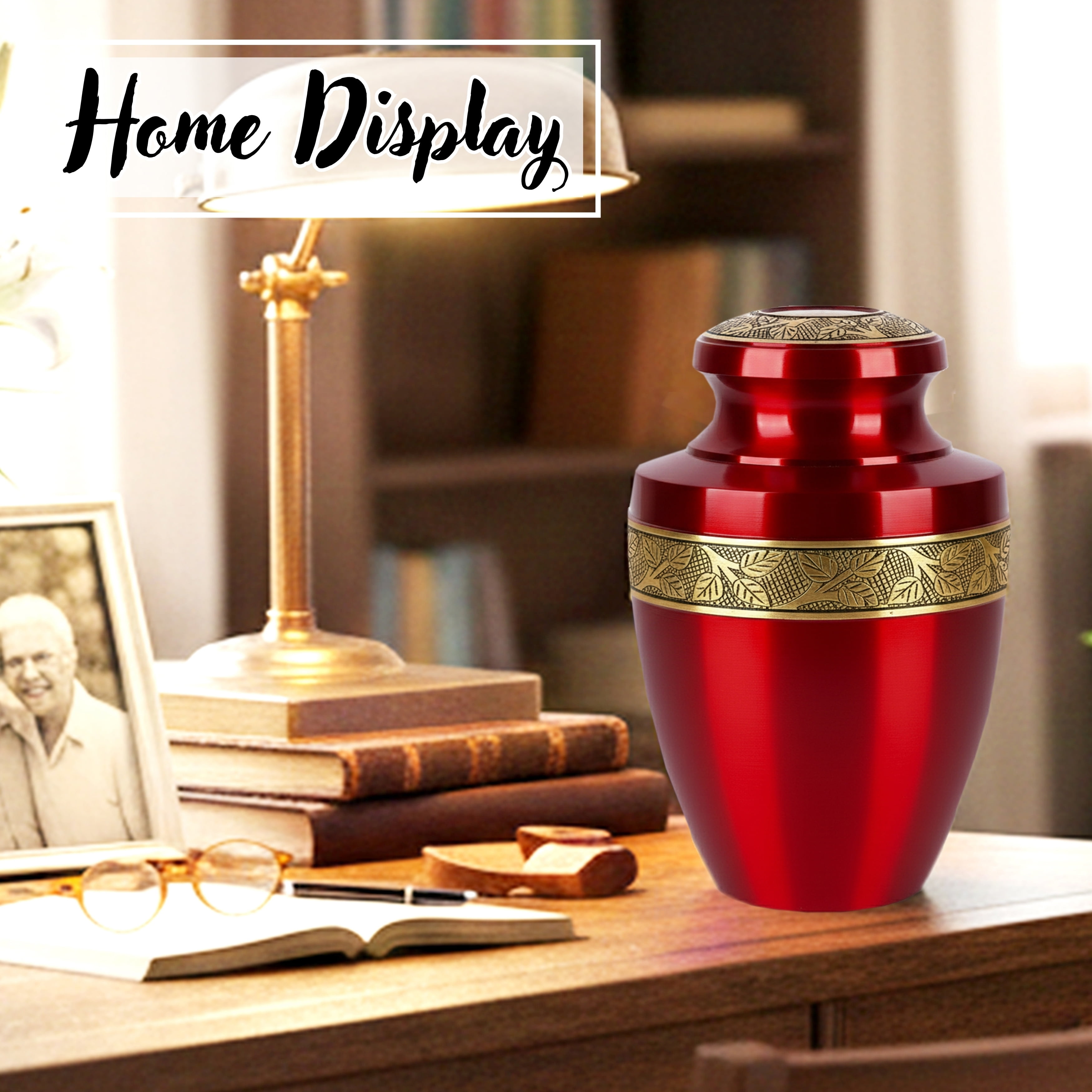Handcrafted Aluminum Urn - Decorative Memorial Holder for Ashes and Remembrance (Burgandy & Royal Gold)