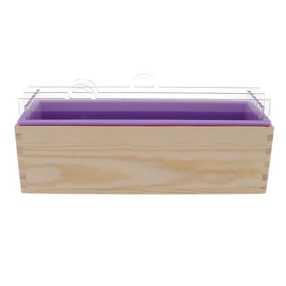 Rectangle Divided Silicone Soap Loaf Mold With Wooden Box Diy 1.2kg Purple
