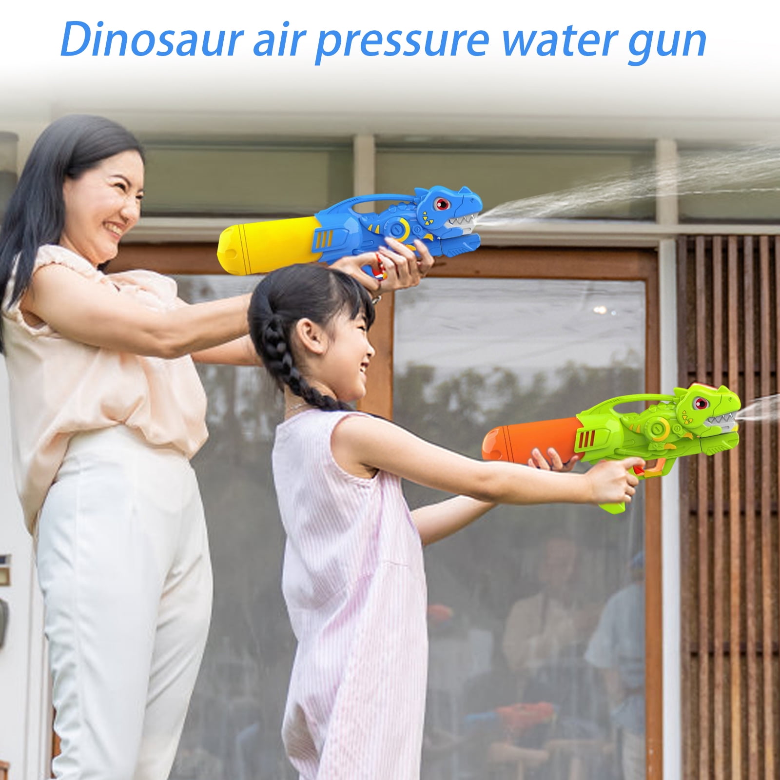 Dinosaur Water Gun for Kids Pressurized Spray Toy with Long Range Outdoor Play Splash Fun for Boys Girls Summer Beach Park 12 Inch Plastic Water Blaster