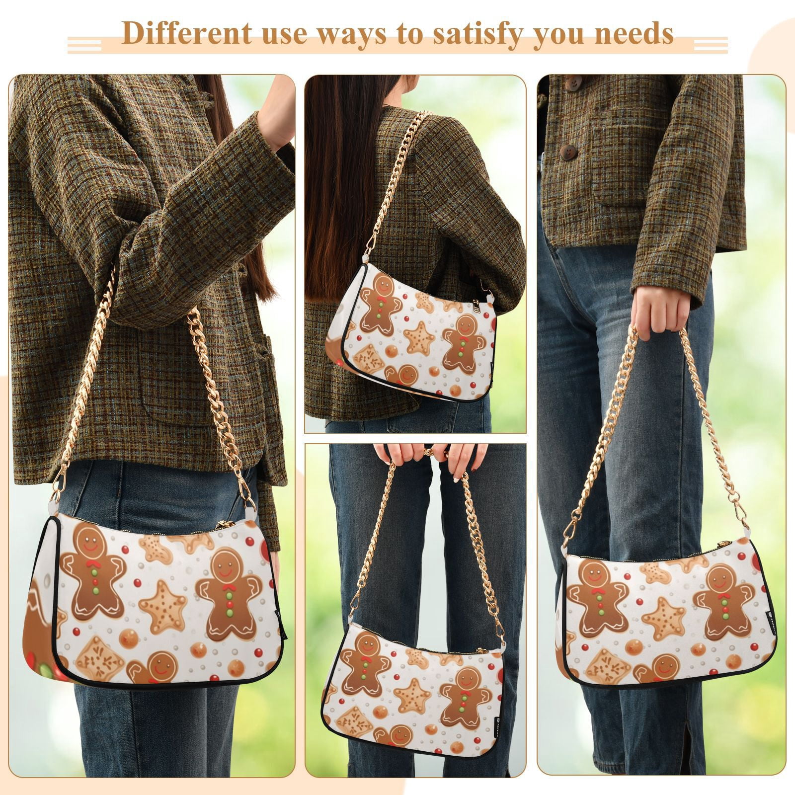 Gingerbread Man CookiesWomen Small Shoulder Bag Crossbody Tote Hobo Bags Purse Clutch Handbags with Chain Strap for Women