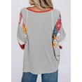 thumbnail image 2 of SHEWIN Womens Tops Spring Summer Boho Shirts Crew Neck Oversized Striped 3/4 Length Sleeve Patchwork Blouse Gray Stripe, 2 of 7