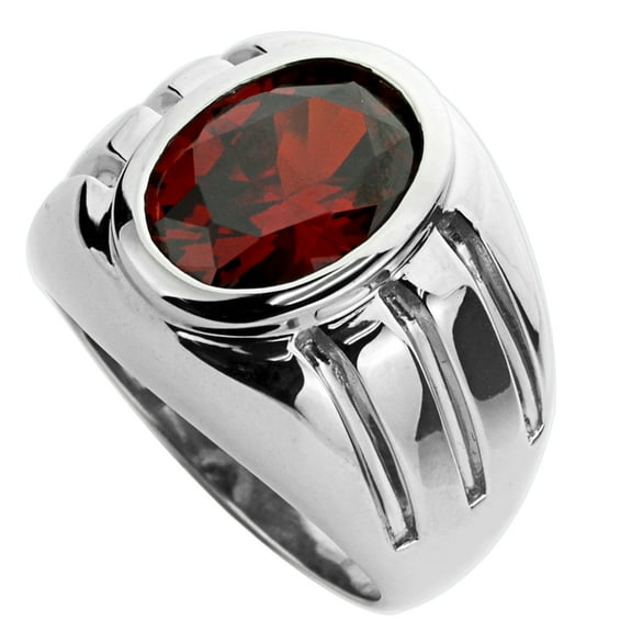 Men's Sterling Silver Oval Cut Simulated Garnet CZ Domed Mens Cocktail Ring 11MM ( Size 9 to 13 )