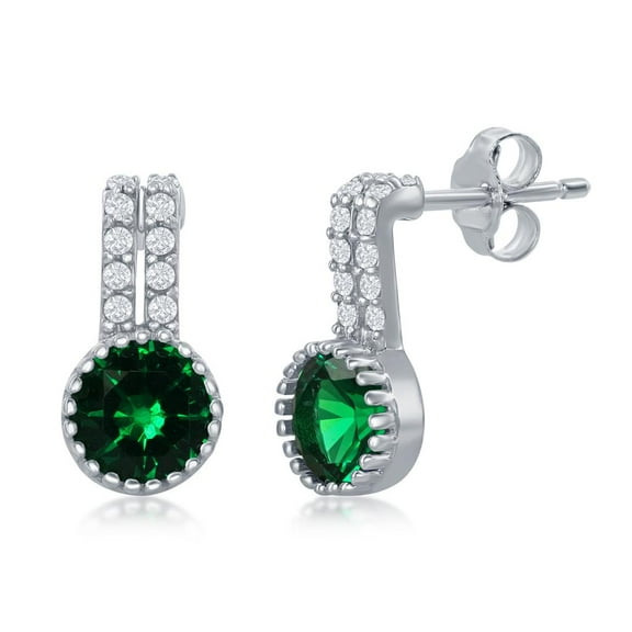 Double Bar with Created Emerald and White Simulated CZ Diamond Dangling Earrings Sterling Silver Jewelry for Women or Teens