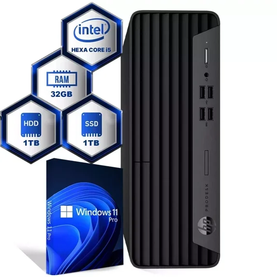 Restored HP ProDesk 600 G6 Computer Desktop PC, Intel i5-10500 (Hexa Core), 32GB DDR4 Ram, 1TB NVMe SSD, 1TB HDD, Keyboard & Mouse, Built-in Wi-Fi, Windows 11 Pro (Refurbished)