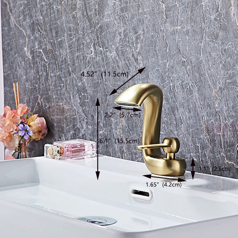 SOKNARKU Bathroom Sink Basin Waterfall Faucet Brass Deck Mount Single Hole Single Handle Cold And Hot Mixed Modern Creative Design Tap Including Two US Standard 3/8 Hoses Gold