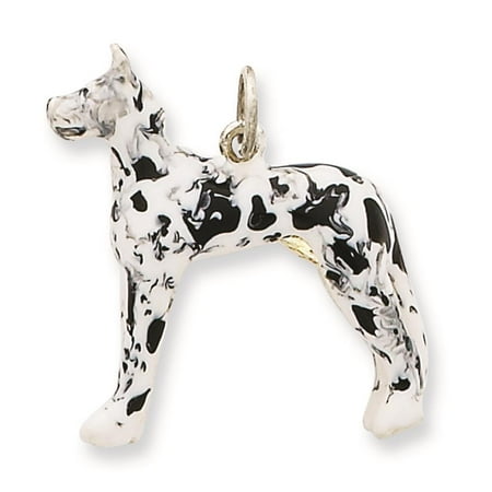 925 Sterling Silver 3-D Enameled Great Dane Dog Charm Pendant 26mm x 25mm