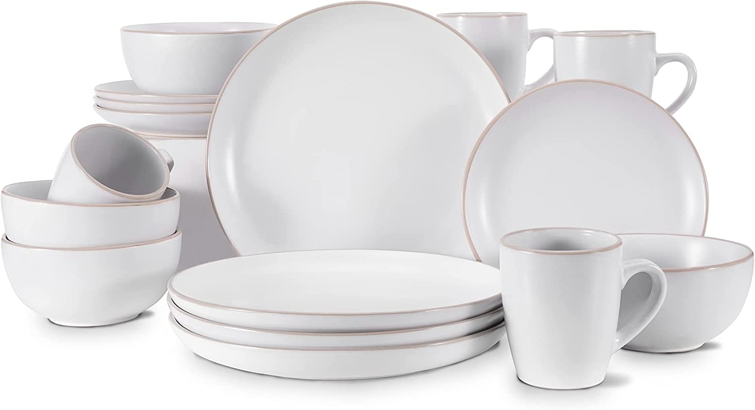 Dinnerware Set,16 Piece White Round A grade Stoneware Dinnerware Set