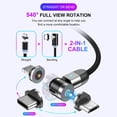 thumbnail image 3 of Data Cable Suction Heads USB Charger Line 3-in-1 Rotation Mobile Phone Fast Charging Cord  Purple  2m, 3 of 10