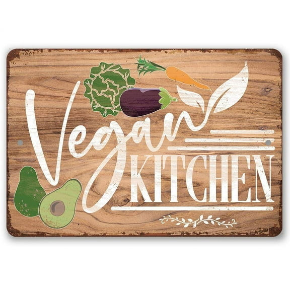 Metal Sign - Vegan Kitchen - Durable Metal Sign - Use Indoor/Outdoor - Makes Great Home Kitchen/Dining Room Decor and Mother's Day Gift to Vegans Under $20 (8" x 12")