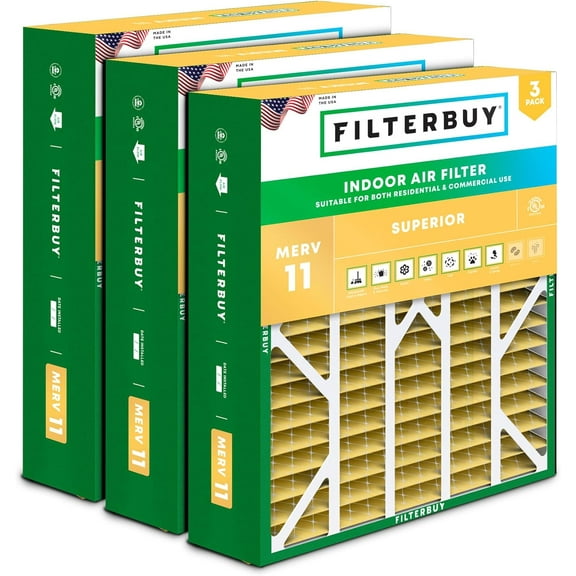 Filterbuy 20x25x6 Air Filter MERV 11 Allergy Defense, Pleated HVAC AC Furnace Filter Replacement for Aprilaire Space-Gard 2200 & Lennox, 3-Pack