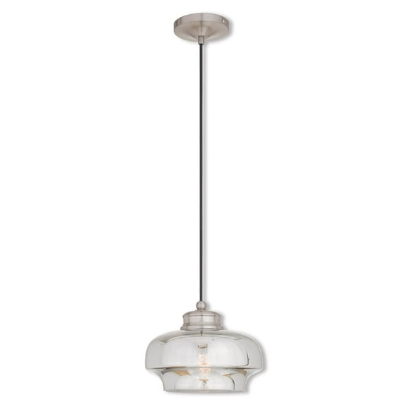 1 Light Brushed Nickel Mini Pendant with Smoke Glass Shade