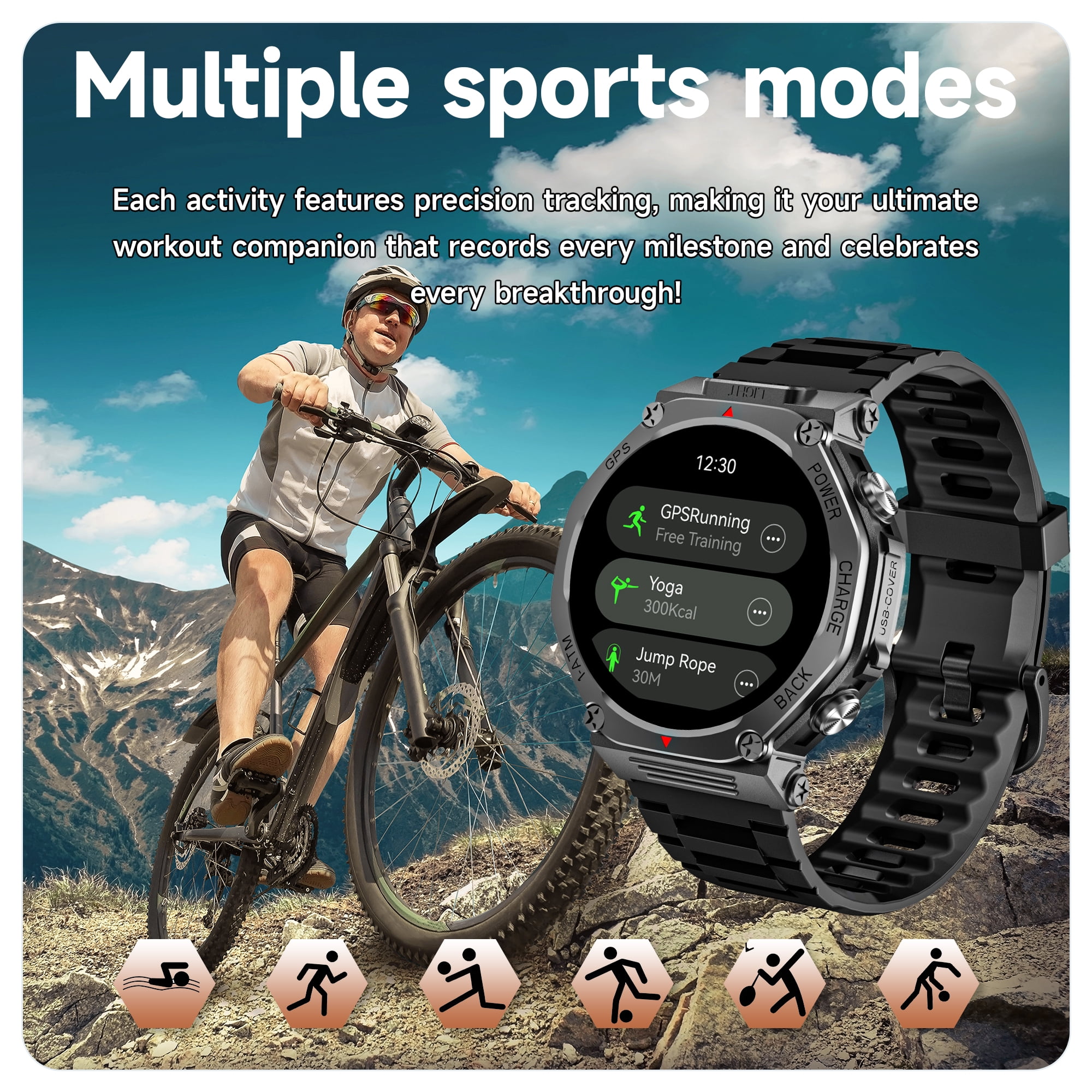 SIMSONLAB 1.39"HD Screen Smart Watch Men Womens,with Bluetooth Call Answer GPS Outdoor Sport LED Flashlight 20 Days Standby,1 ATM Waterproof for Android/Iphone Devices Gift(Two watch straps)