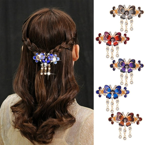 Womens Hair Clips Alloy Paint Ethnic Style Personalized Hairpin Butterfly Headdress Ponytail Clip