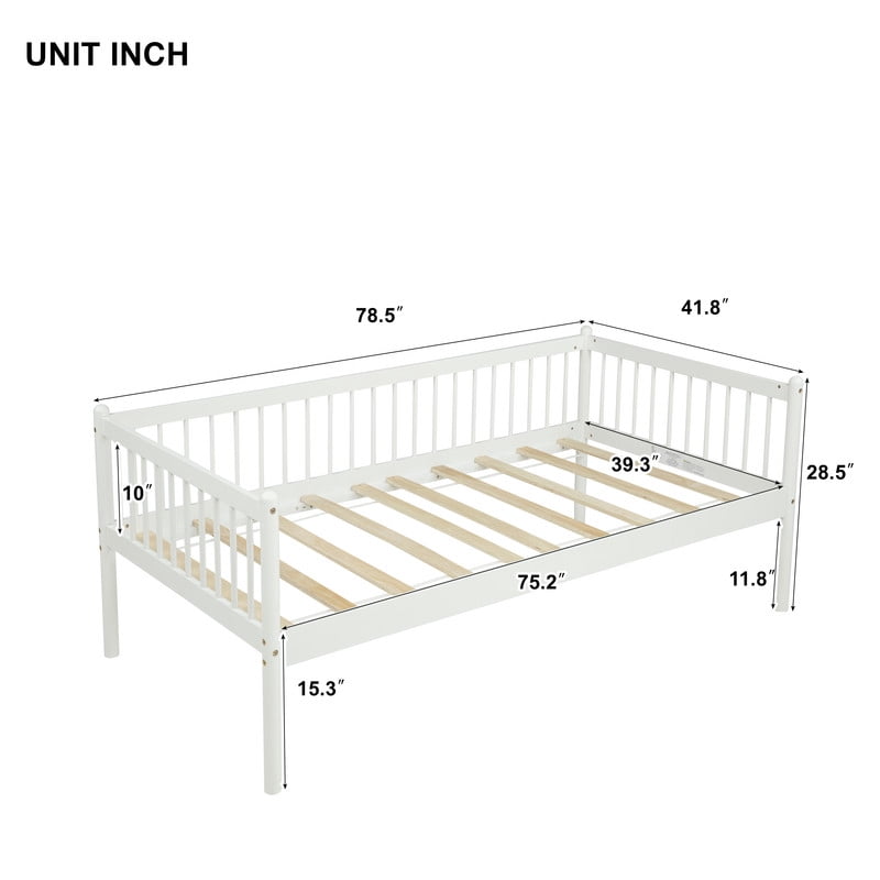 Twin Size Low Profile Platform Sofa Bed with 3-Side Guardrails, Wooden Daybed Frame with 11.8'' Under-Bed Storage