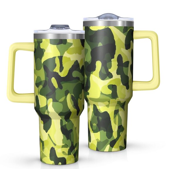Camouflage 40oz Tumbler– Stainless Steel Insulated Tumbler with Handle and Straw, Large Capacity Travel Cup for Hot & Cold Drinks