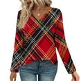 thumbnail image 5 of VgaVtl Womens T Shirt V-Neck Long Sleeve Womens Plus Size Tops Retro Regular Office Casual Red Plaid Shirts,XL, 5 of 7
