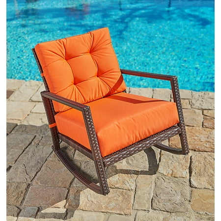 Suncrown Outdoor Furniture Vibrant Orange Patio Rocking Chair All Suncrown Outdoor Furniture Vibrant Orange Patio Rocking Chair All Weather Wicker Seat With Thick Washable Cushions Backyard Pool Porch Smooth