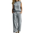 thumbnail image 2 of BRELIL Women Two Piece Sets Summer Casual Round Neck Sleeveless Tank Top Wide Leg Pants Matching Outfits Solid Boho Vacation Travel Loose Lounge Loungewear, Gray 2XL, 2 of 7