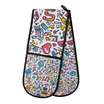 Yayeee Double Oven Mitt Kitchen Heat Resistant Baking 35" x7" Quilted Glove, Doodle Pattern
