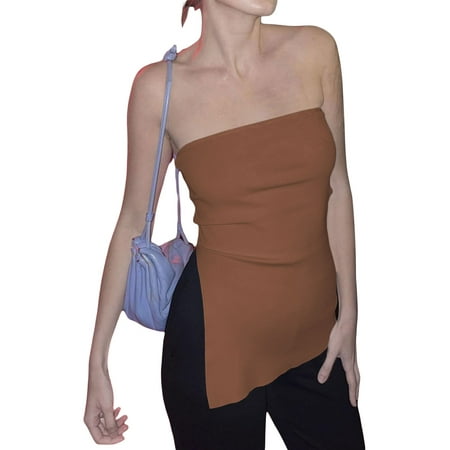 

Domingbub Women Strapless Tube Tops Off Shoulder Sleeveless Bustier Crop Tops Y2K Backless Slim Fit Tank Vest Streetwear Brown XL