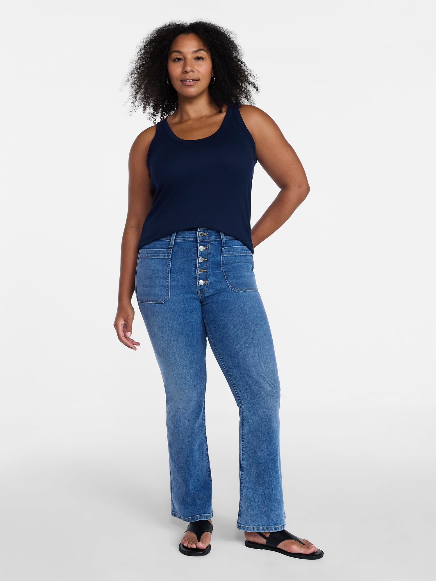 Time and Tru Women's Patch Pocket Flare Jeans, 31" Inseam, Sizes 0-22