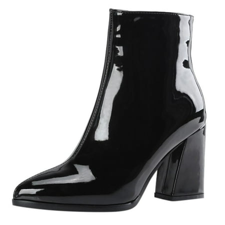 

HGWXX7 Women Boots Pointed Mirror Patent Leather Ankle Party Booties Ladies Shoes Fall Shoes