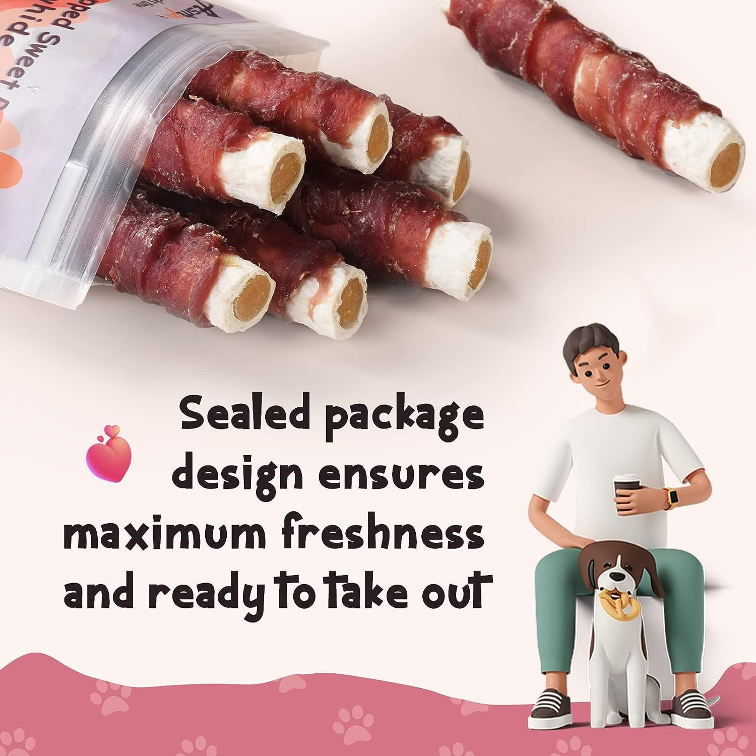 (2 pack) ASMPET Dog Treats Duck Wrapped Rawhide Sweet Potato Stick, Long Lasting Dog Bone, Teeth Cleaning for Medium Large Dogs, 10.6oz