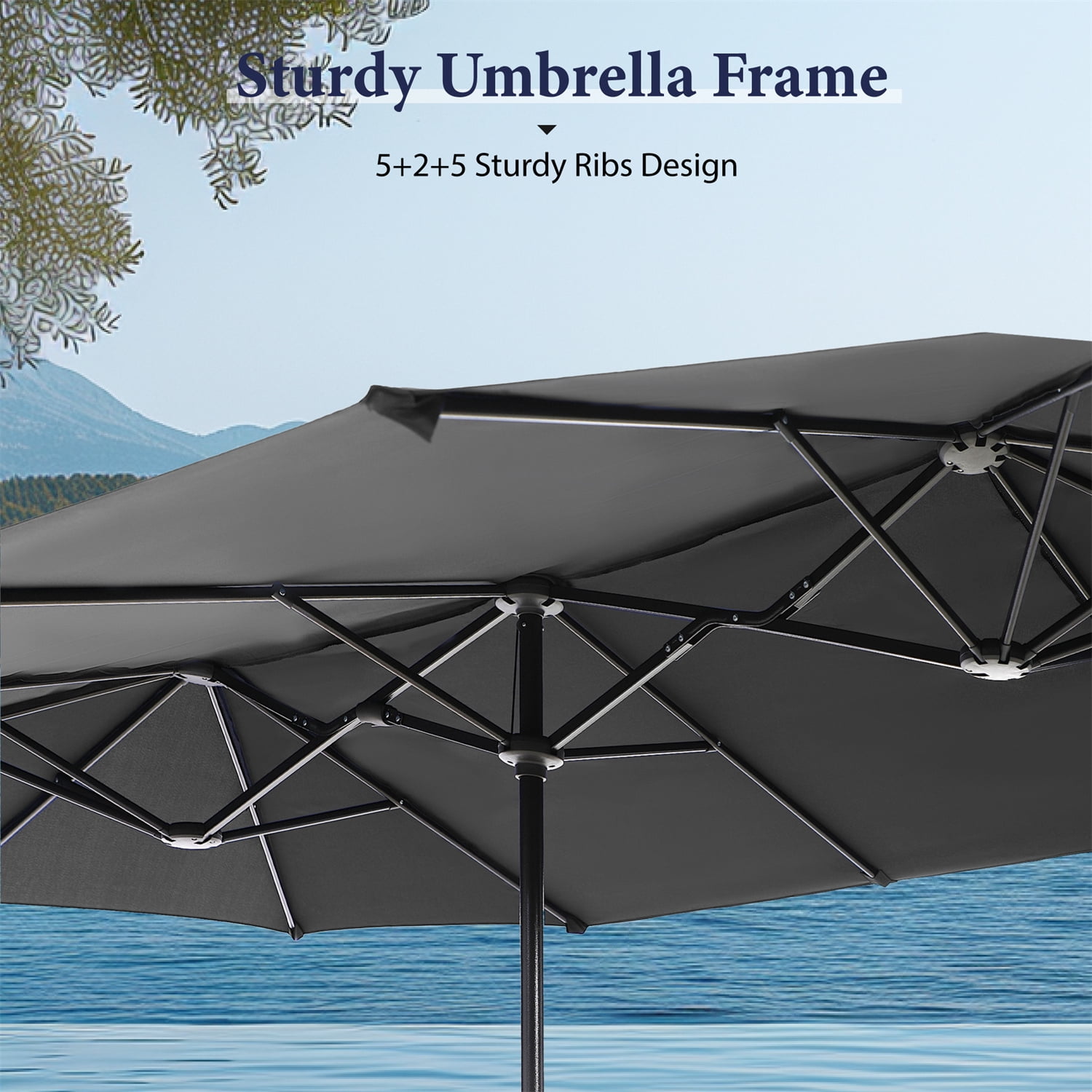 SUMMIT LIVING 13 ft Large Patio Umbrella Double-Sided Rectangular Outdoor Market Table Umbrella for Outside – Smoky Gray