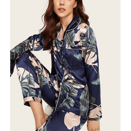 

Women s 2 Piece Silk Satin PJ Set Striped Long Sleeve Top and Pants Pajama Set