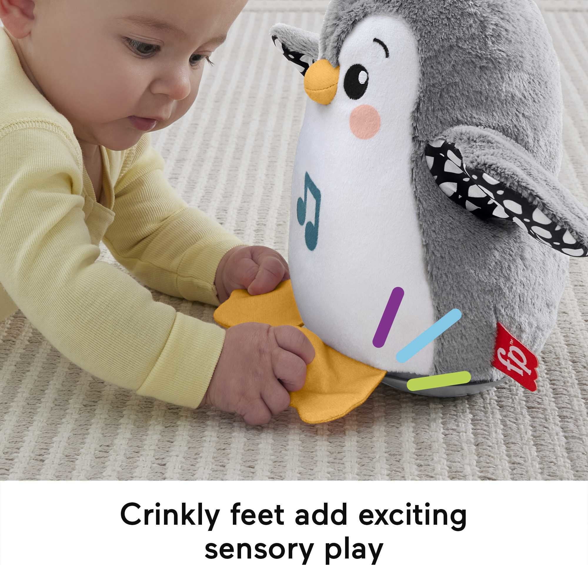 Fisher-Price Plush Tummy Time Toy, Flap & Wobble Penguin, Newborn Musical Toy for Sensory Play