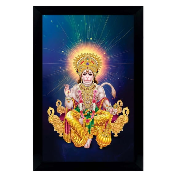 IBA Indianbeautifulart Lord Hanuman Picture Frame Religious Poster Black Wall Frame Deity Photo Frame Wall Decor For Home/ Office/ Temple-6 x 8 Inches