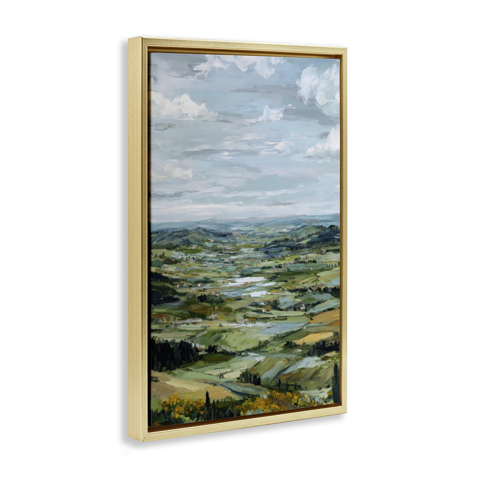 Stupell Industries Valley Living with Verdant Hills Gold Framed Floater Canvas Wall Art, design by Petal Prints Design