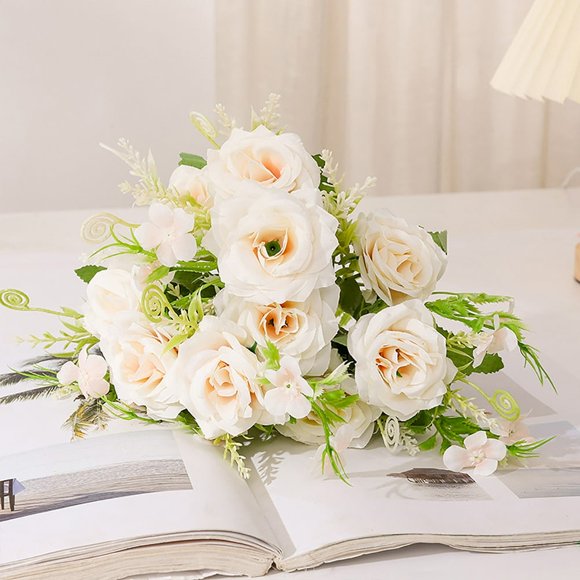 CHOK Artificial Flowers Beautiful Artificial Silk Fake Flowers Wedding Valentines Bouquet Bridal Decor Wedding Centerpieces For Tables - Fall Savings Clearance