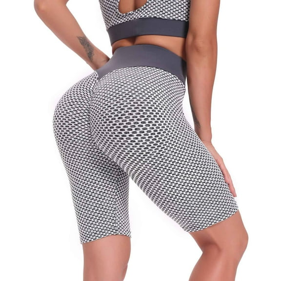 HomeGardon Shorts for Women High Waisted Yoga Capris, Tummy Control Non See Through Workout Athletic Running Leggings Women's Knee Length Honeycomb Tights Pants Leggings S-XXL