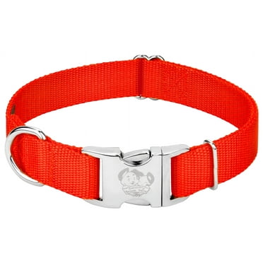 Country Brook Petz® Premium Nylon Dog Collar with Metal Buckle for Small Medium Large Breeds (Small, 3/4 Inch, Hot Orange)