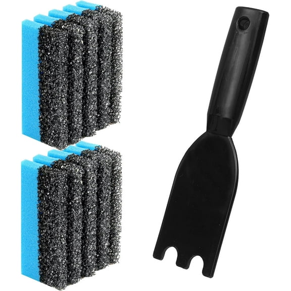 Wrongduck 2-Pack Cleaning Sponge 12207 and 1-Pack Grill Scraper for George Foreman Indoor Grills & Most Other Indoor Grills with Grooves, Replacement Grill Sponge and Scraper for Cleaning