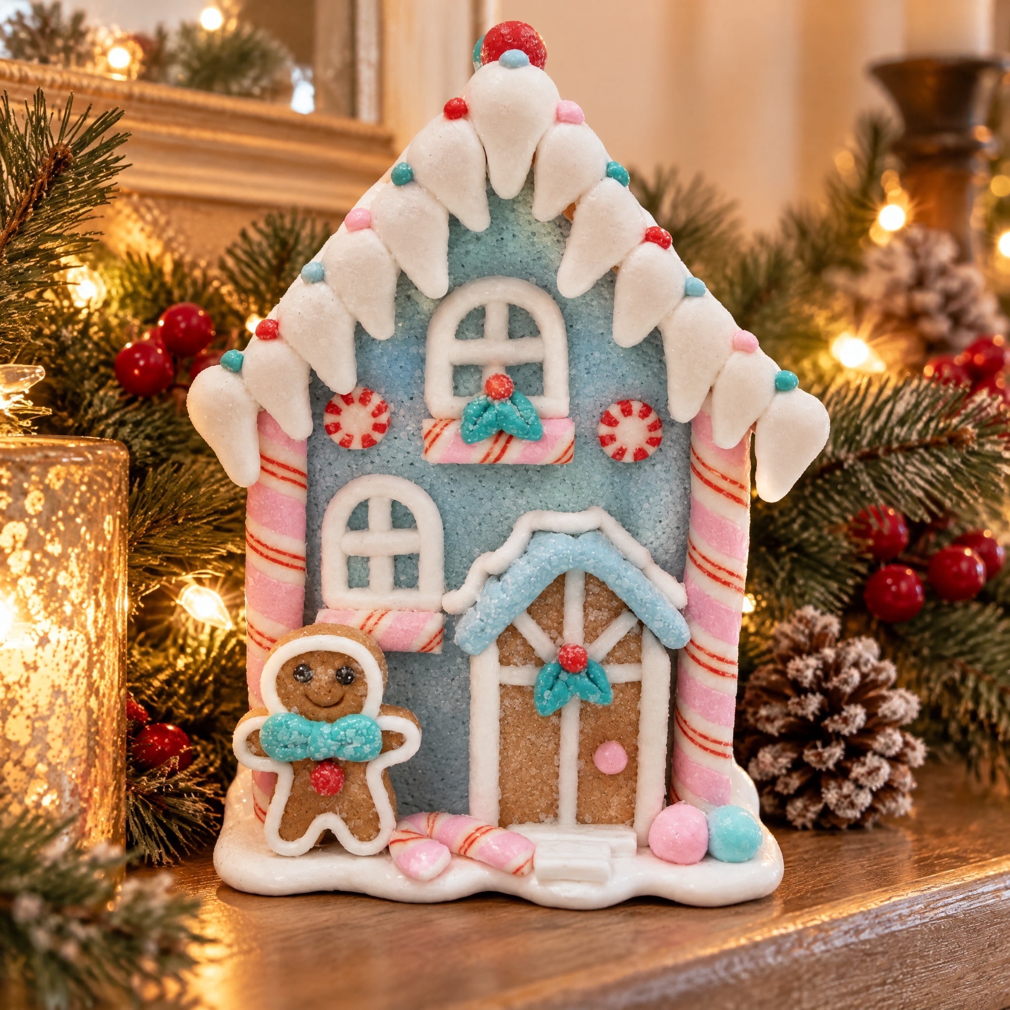 Clay Dough Gingerbread House Christmas Decoration, Blue/Pink/White, 5", by Holiday Time