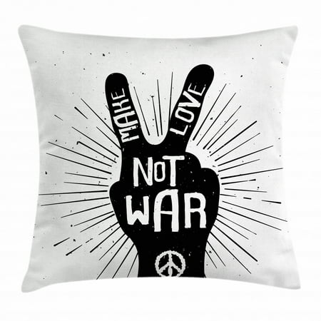 Hippie Throw Pillow Cushion Cover Grungy Distressed Hand Peace