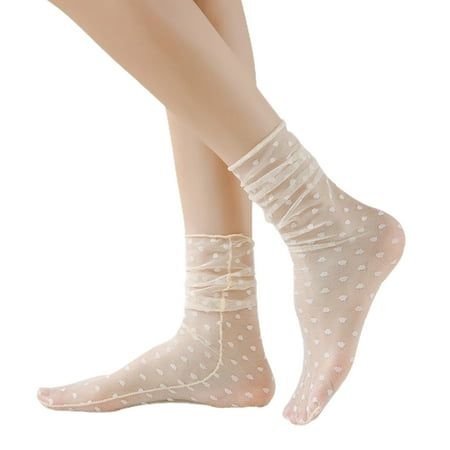 

TINYSOME Women Lolita Summer Ultra-Thin Lace Ankle Socks Japanese Preppy Style Vintage Polka Dot Jacquard Pattern Mesh Hosiery