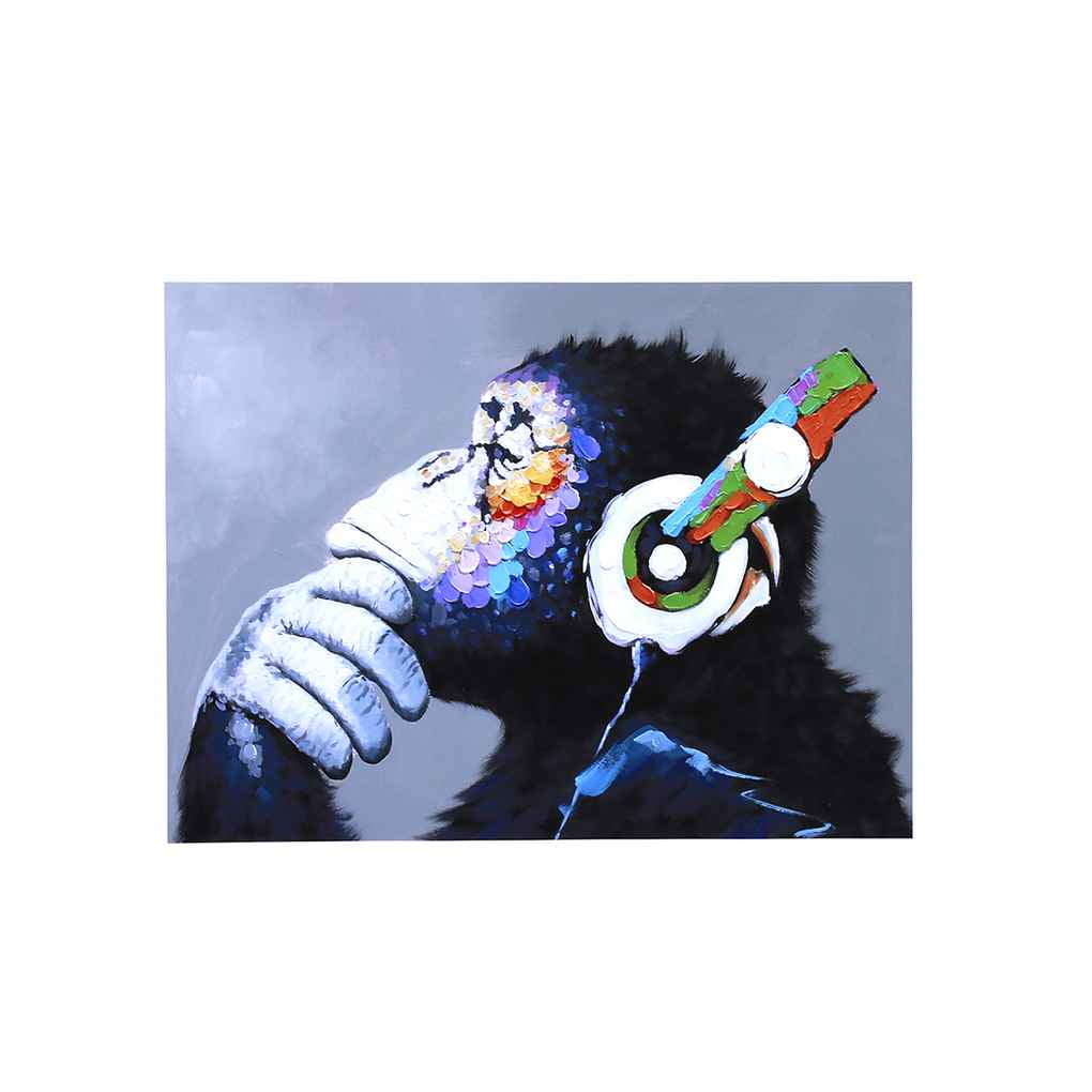 Colourful chimp wall art printed on canvas 30/'/' X 30/" solid frame