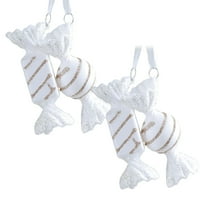 LanSuare Christmas Hanging Candy Ornaments,White Xmas Candy Cane Peppermint Tree Decorations,Shatterproof Xmas Candies for Christmas Tree, Home Party, Holiday Supplies