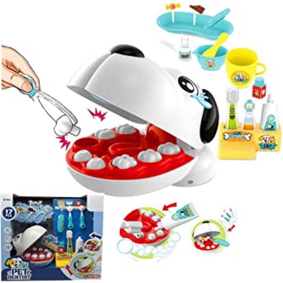 YOPTOP Kids DIY Doctor Toy Simulation Veterinary Dog Tooth Extraction Pet Healthy Care Toy Educational Kit Role Play Set