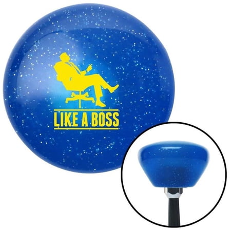 American Shifter Yellow Like A Boss Blue Retro Metal Flake Shift Knob with M16 x 1.5 Insert Shifter