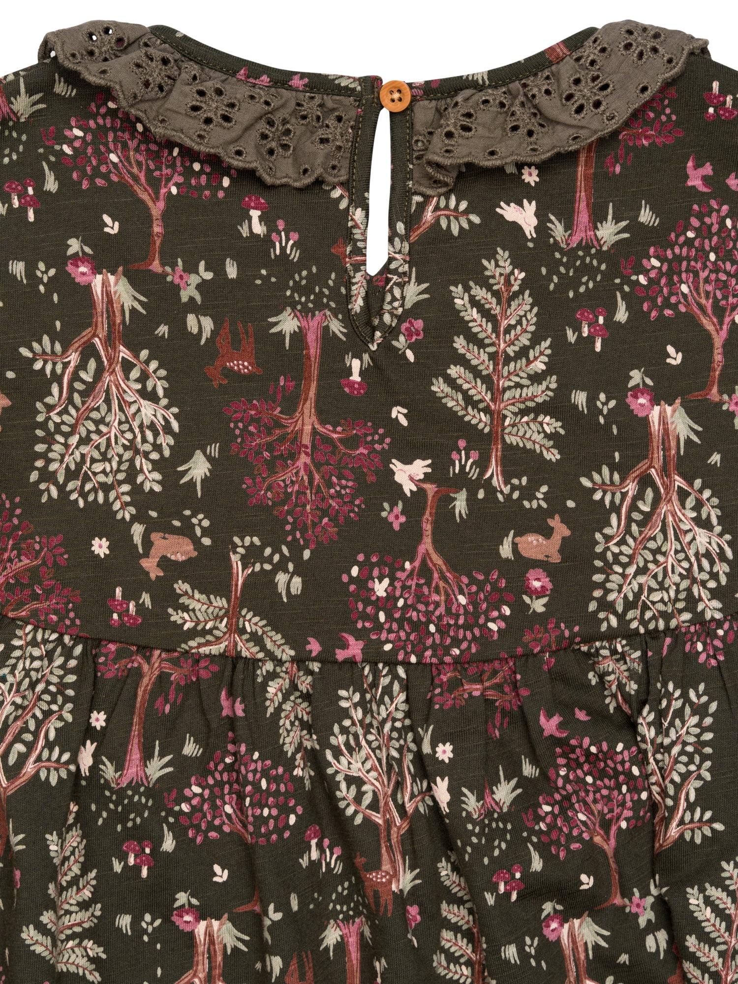 Modern Moments by Gerber Toddler Girl Dress with Neck Ruffle and Embroidery, Sizes 12 Months - 5T