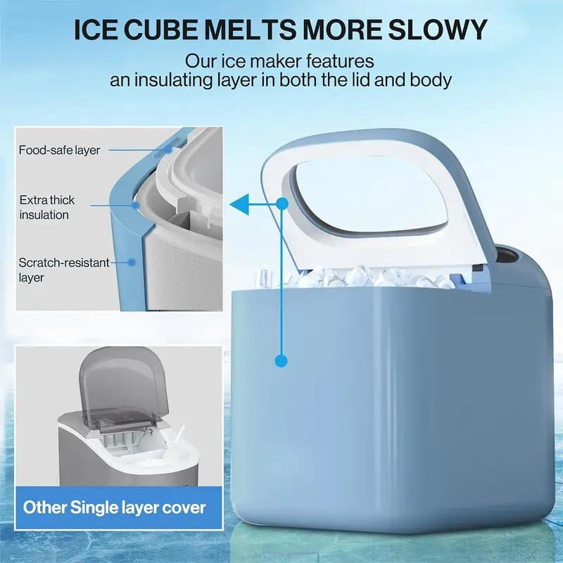 Countertop Ice Maker, Portable Ice Machine, Self-Cleaning, Basket and Scoop, 6mins Quicklce Making, 33lbs/24Hrs,2 Sizes of Bullet Ice,for Home,Kitchen,Party,Green